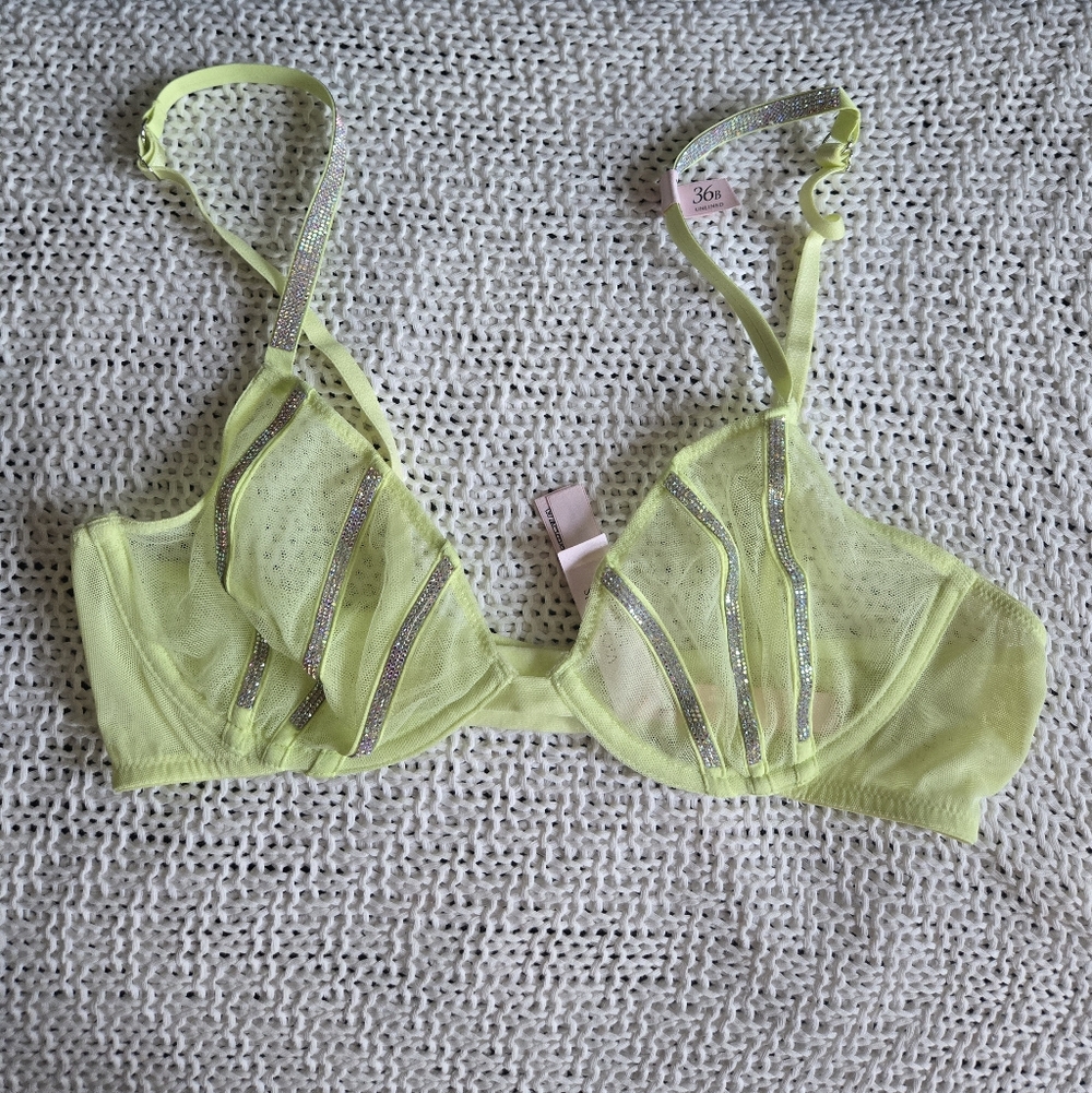 Victoria's Secret | Very Sexy Sheer Shine Unlined Low-Cut Demi Bra 36B Yellow